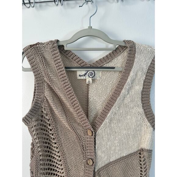 Anthropologie Sweater Vest Medium Tan Hemp Blend Patchwork Hippie Boho - Picture 7 of 11